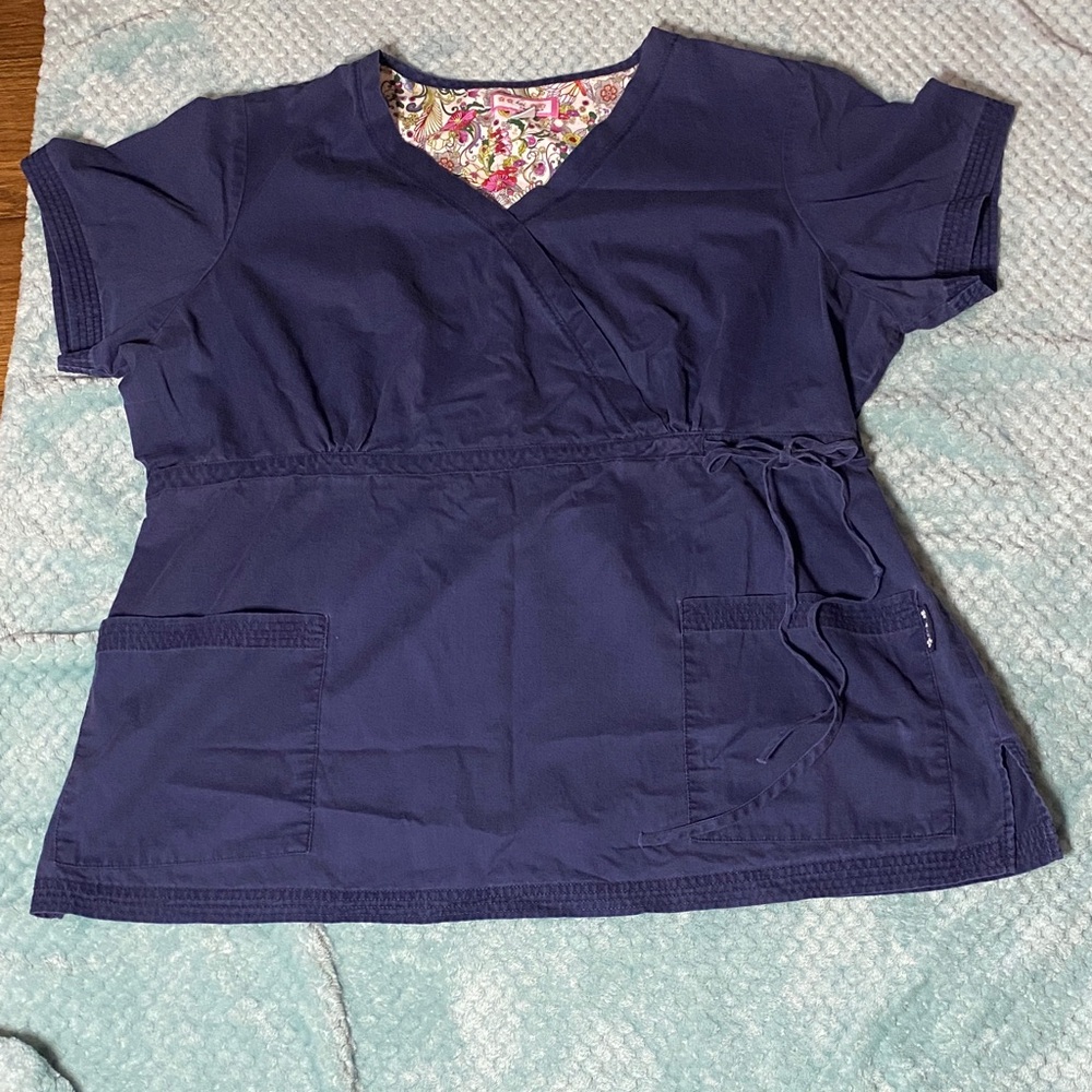 Koi by Kathy Peterson Navy Women's Scrub with Front Waistband Draw String